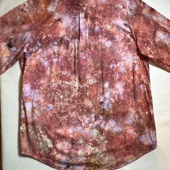 Men’s Large Regular Fit Long Sleeve Button Down Shirt Upcycled Tie Dye Brown Red - Picture 5 of 7
